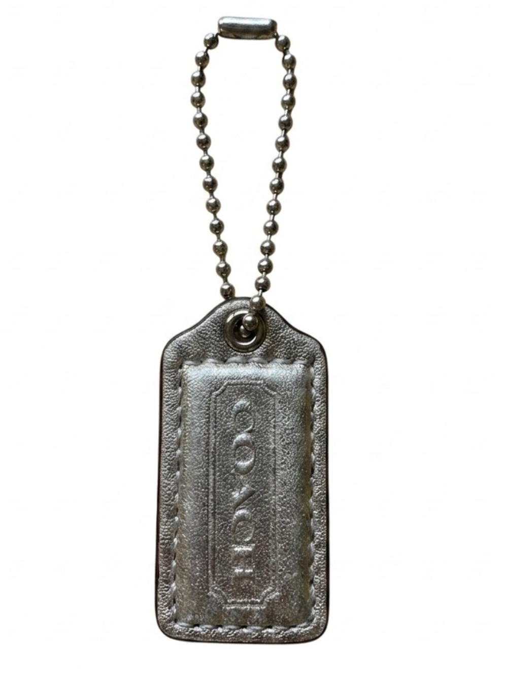 COACH Metallic SILVER LEATHER NICKEL KEY FOB BAG CHARM KEYCHAIN HANGTAG 2"